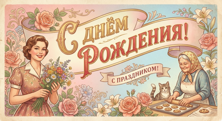 Поздравительная открытка на день рождения женщине через ИИ