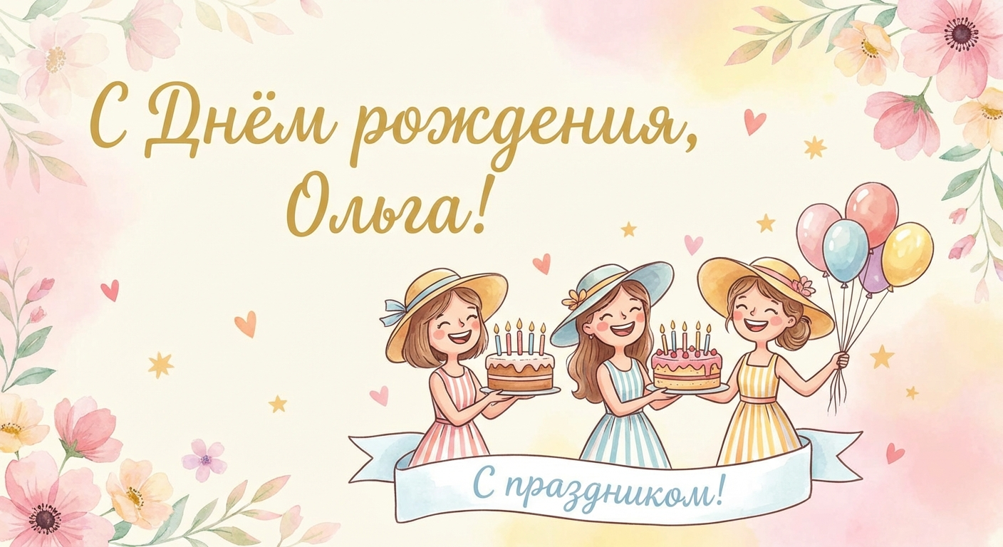 Поздравительная открытка на день рождения Ольге через ИИ