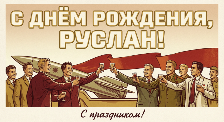 Поздравительная открытка на день рождения Руслану через ИИ