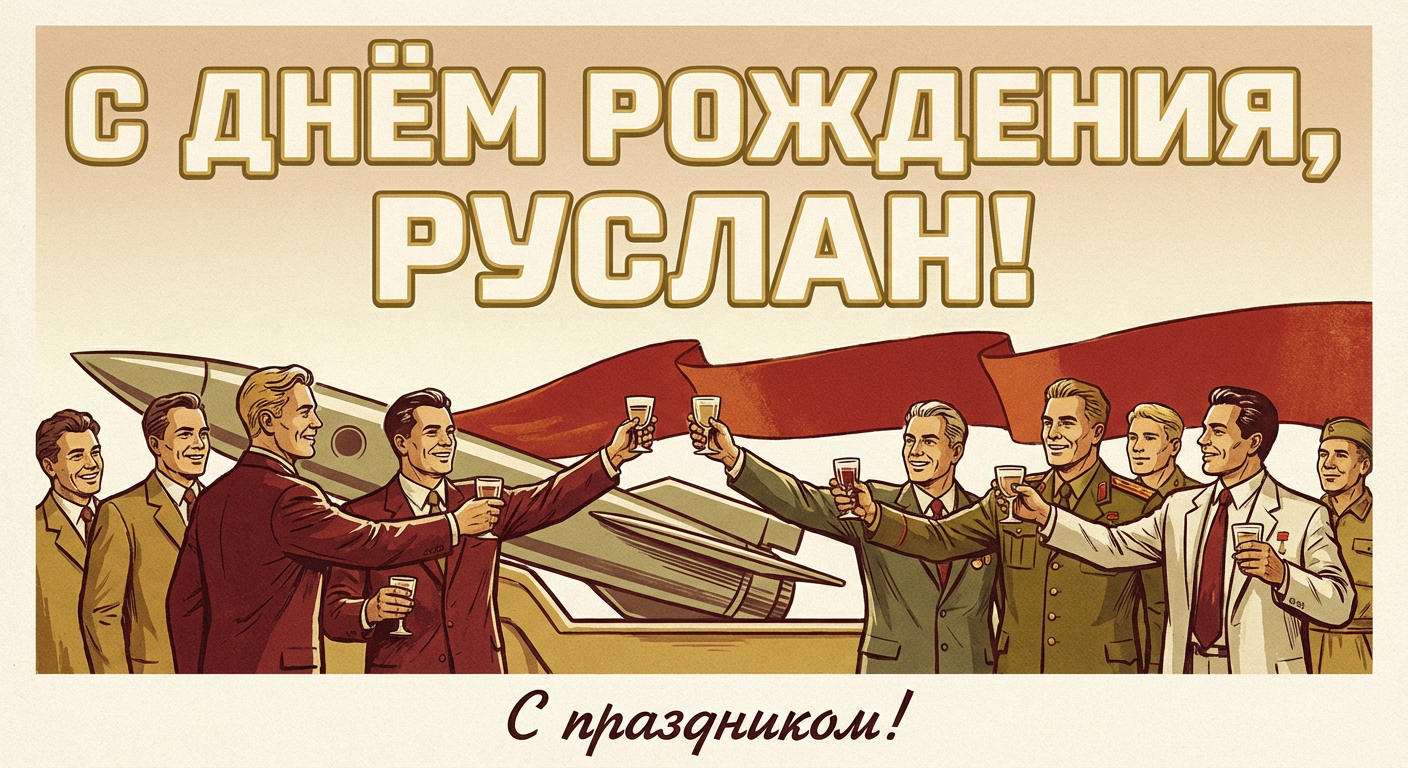 Поздравительная открытка на день рождения Руслану через ИИ