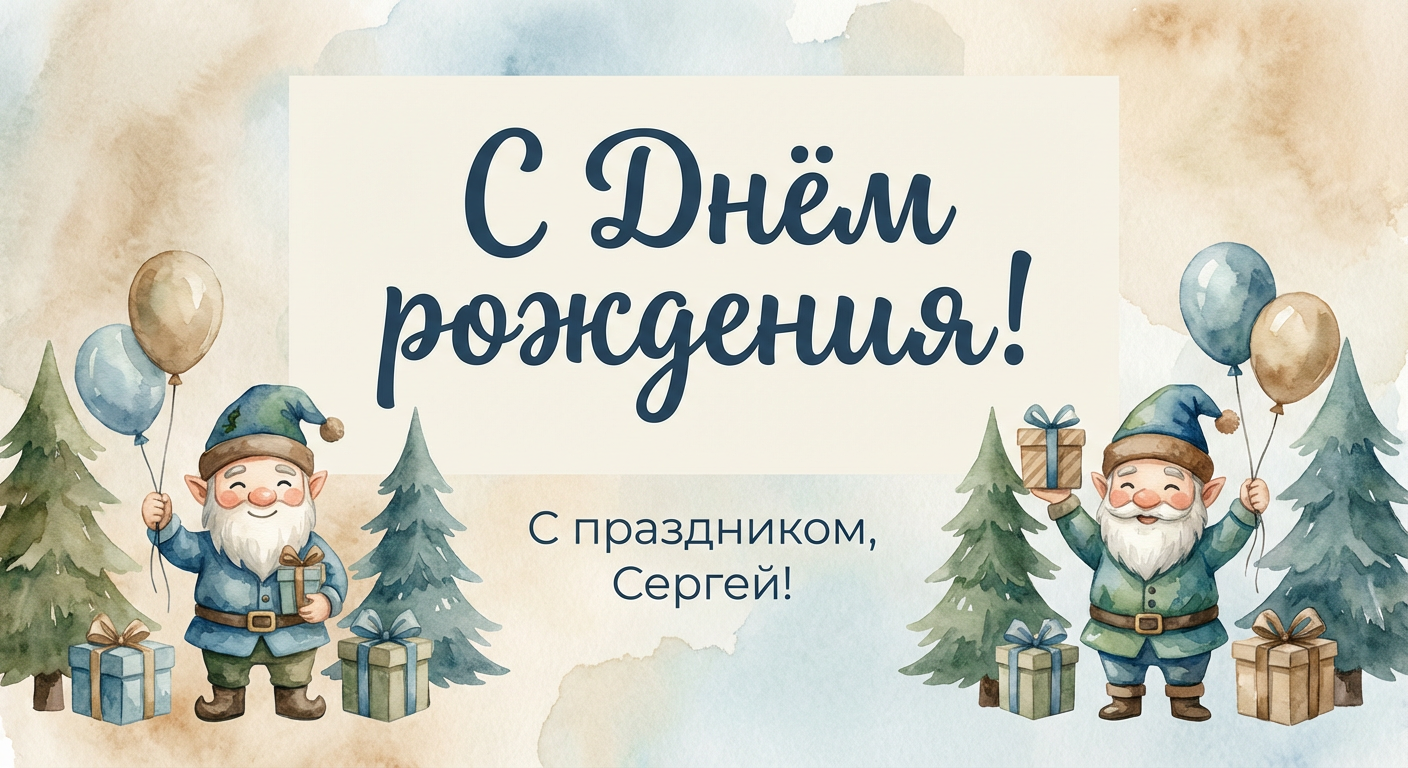 Поздравительная открытка на день рождения Сергею через ИИ