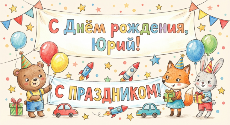 Поздравительная открытка на день рождения Юрию через ИИ