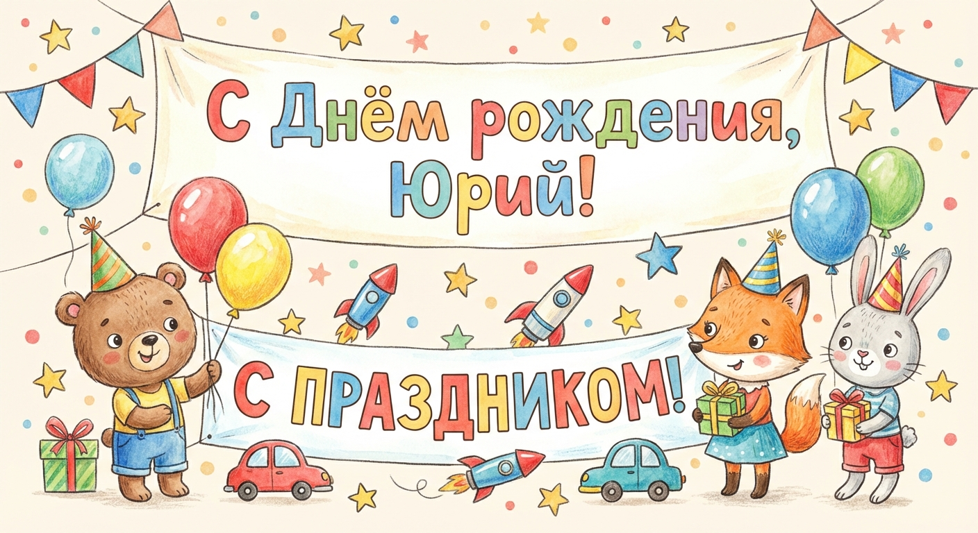 Поздравительная открытка на день рождения Юрию через ИИ