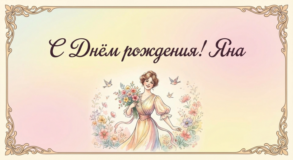 Поздравительная открытка на день рождения Яне через ИИ