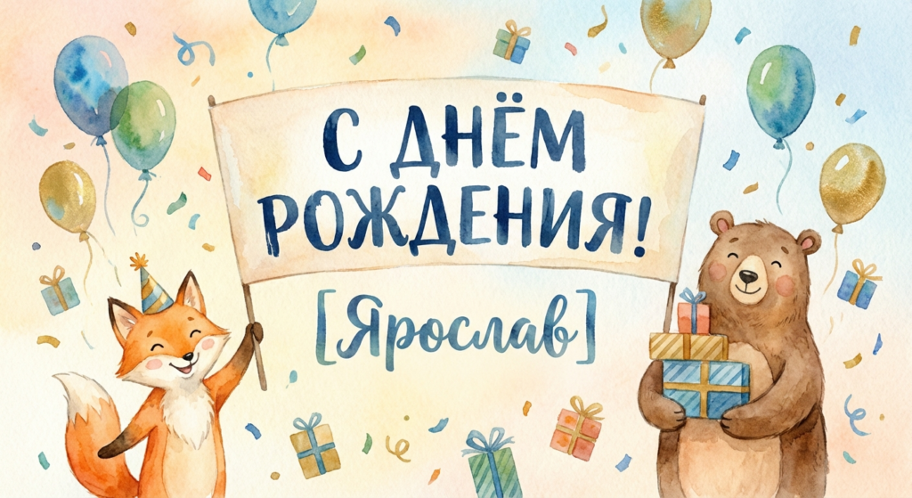 Поздравительная открытка на день рождения Ярославу через ИИ