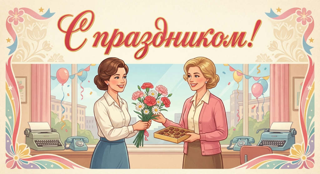 Поздравительная открытка на день рождения коллеге-женщине через ИИ