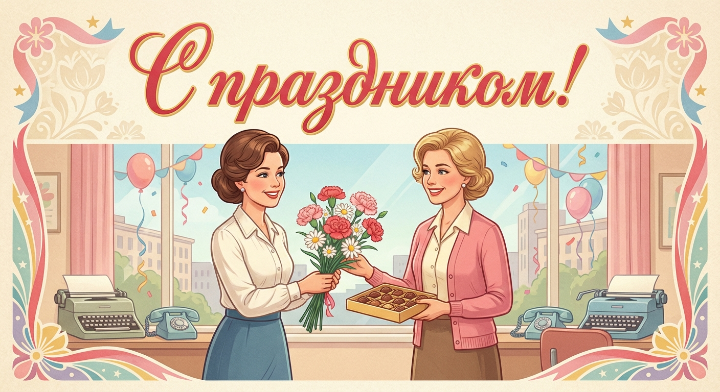 Поздравительная открытка на день рождения коллеге-женщине через ИИ