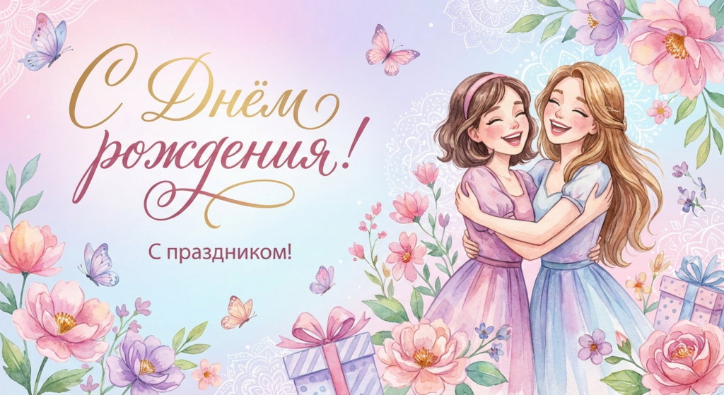 Поздравительная открытка на день рождения двоюродной сестре через ИИ