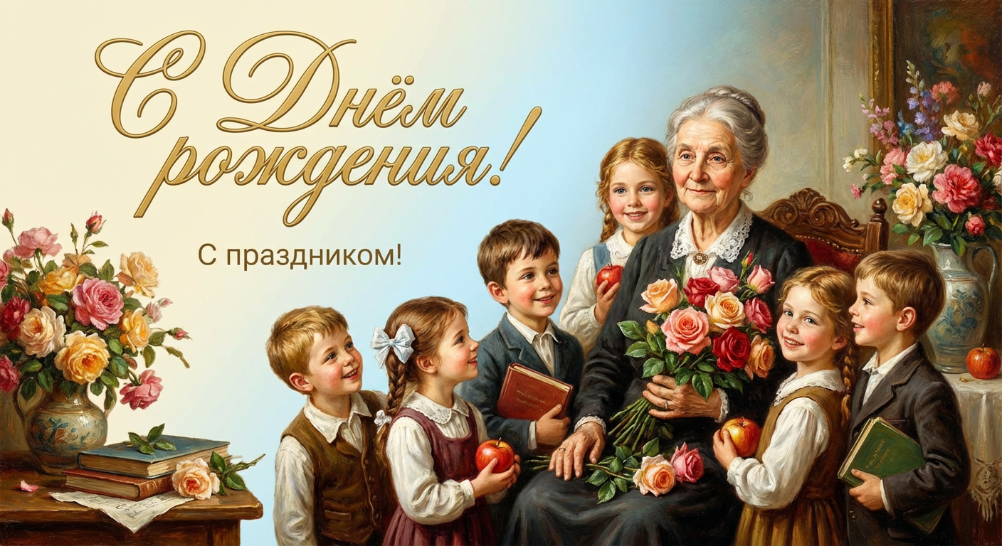 Поздравительная открытка на день рождения учительнице через ИИ