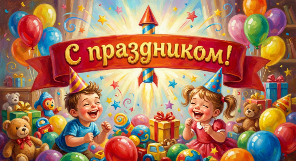 Поздравительная открытка на день рождения двойняшкам через ИИ