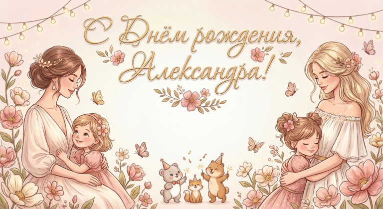 Поздравительная открытка на день рождения Александре через ИИ
