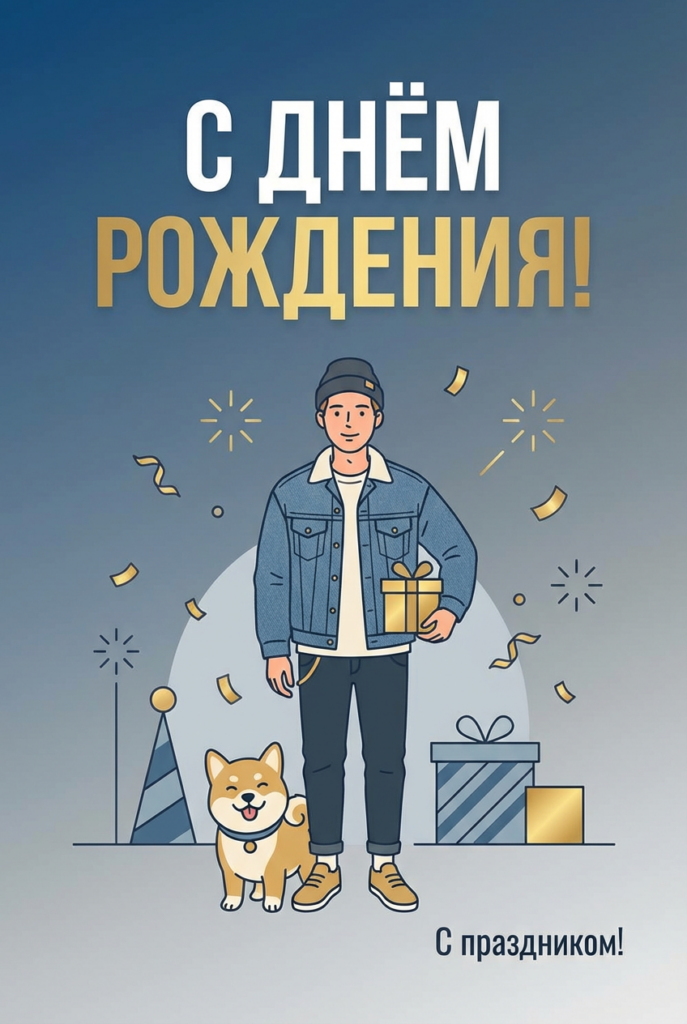 Поздравительная открытка на день рождения парню через ИИ