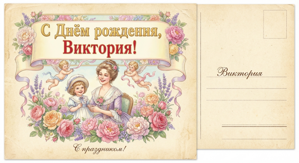 Поздравительная открытка на день рождения Виктории через ИИ