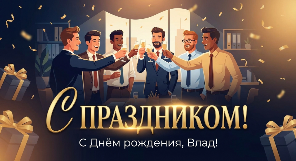 Поздравительная открытка на день рождения Владу через ИИ