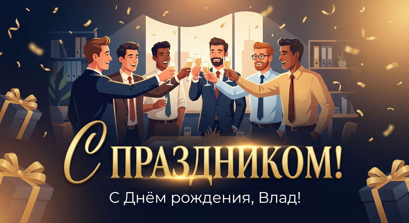 Поздравительная открытка на день рождения Владу через ИИ