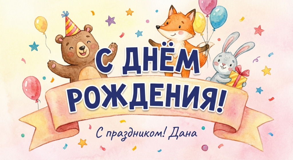 Поздравительная открытка на день рождения Дане через ИИ