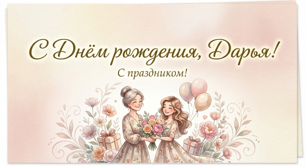 Поздравительная открытка на день рождения Дарье через ИИ