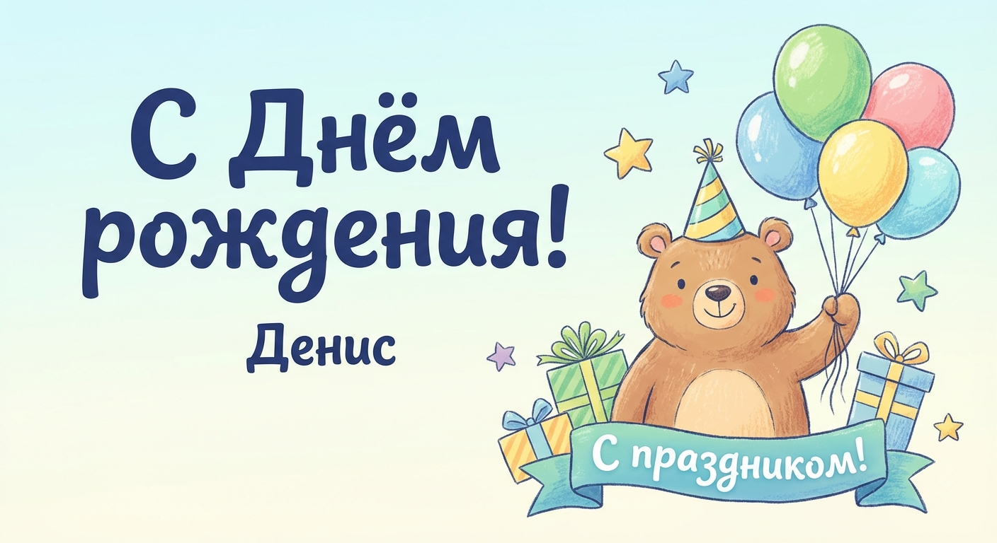 Поздравительная открытка на день рождения Денису через ИИ