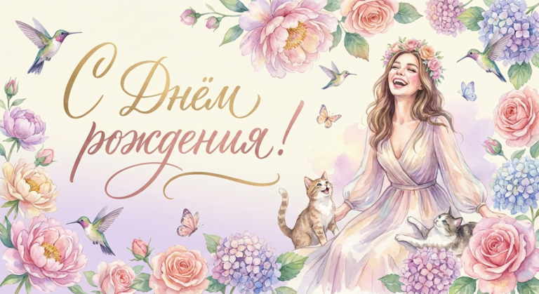 Поздравительная открытка на день рождения Екатерине через ИИ