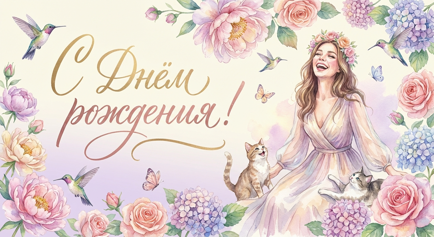 Поздравительная открытка на день рождения Екатерине через ИИ