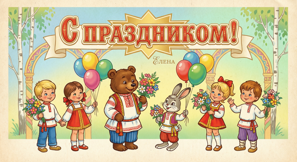 Поздравительная открытка на день рождения Елене через ИИ