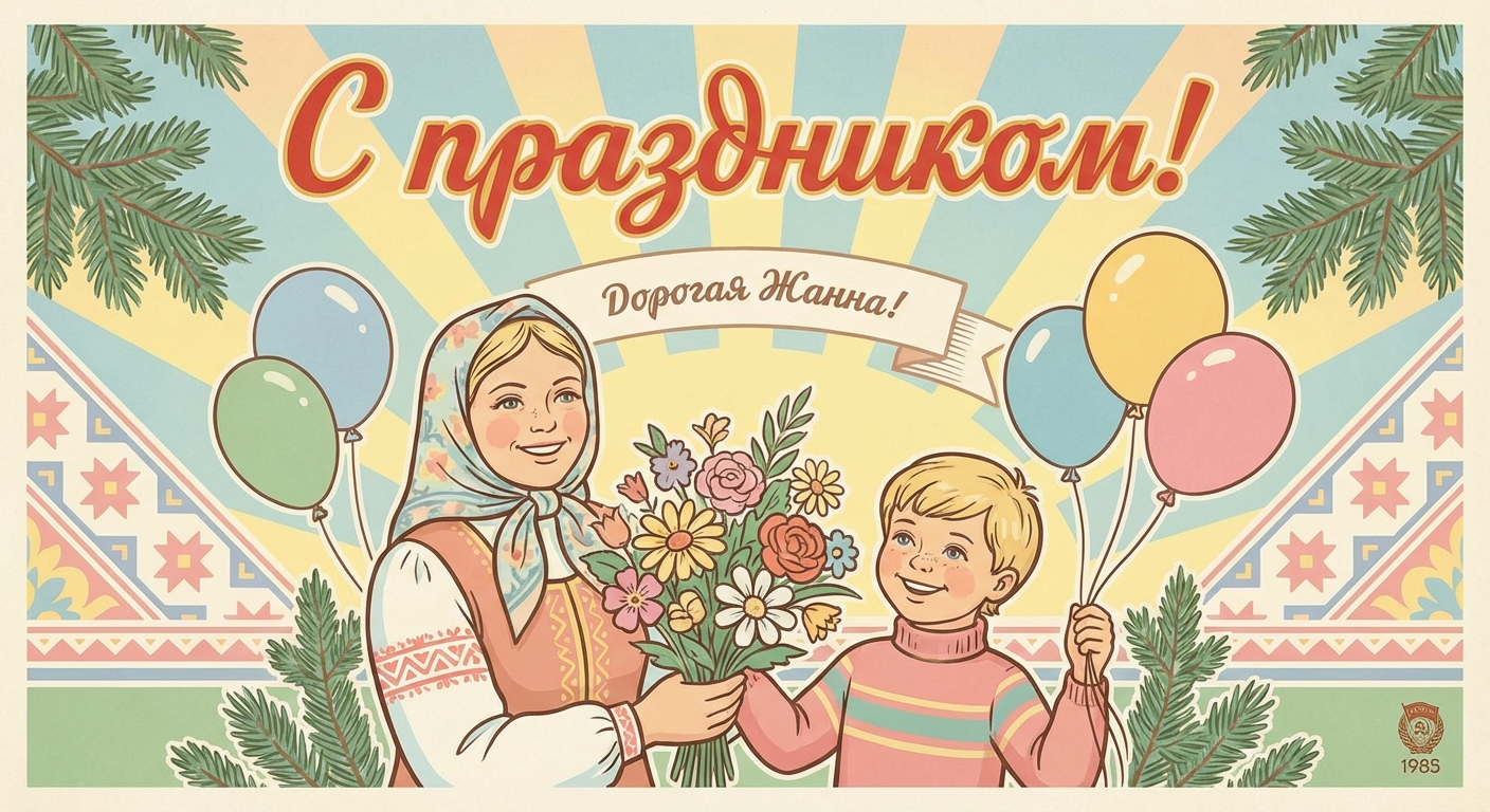 Поздравительная открытка на день рождения Жанне через ИИ