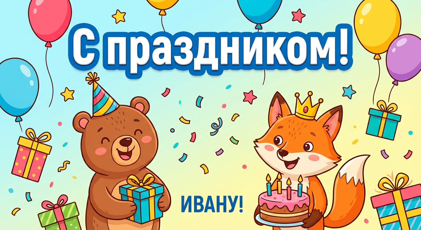 Поздравительная открытка на день рождения Ивану через ИИ
