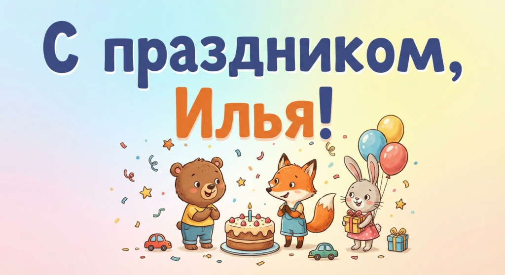 Поздравительная открытка на день рождения Илье через ИИ