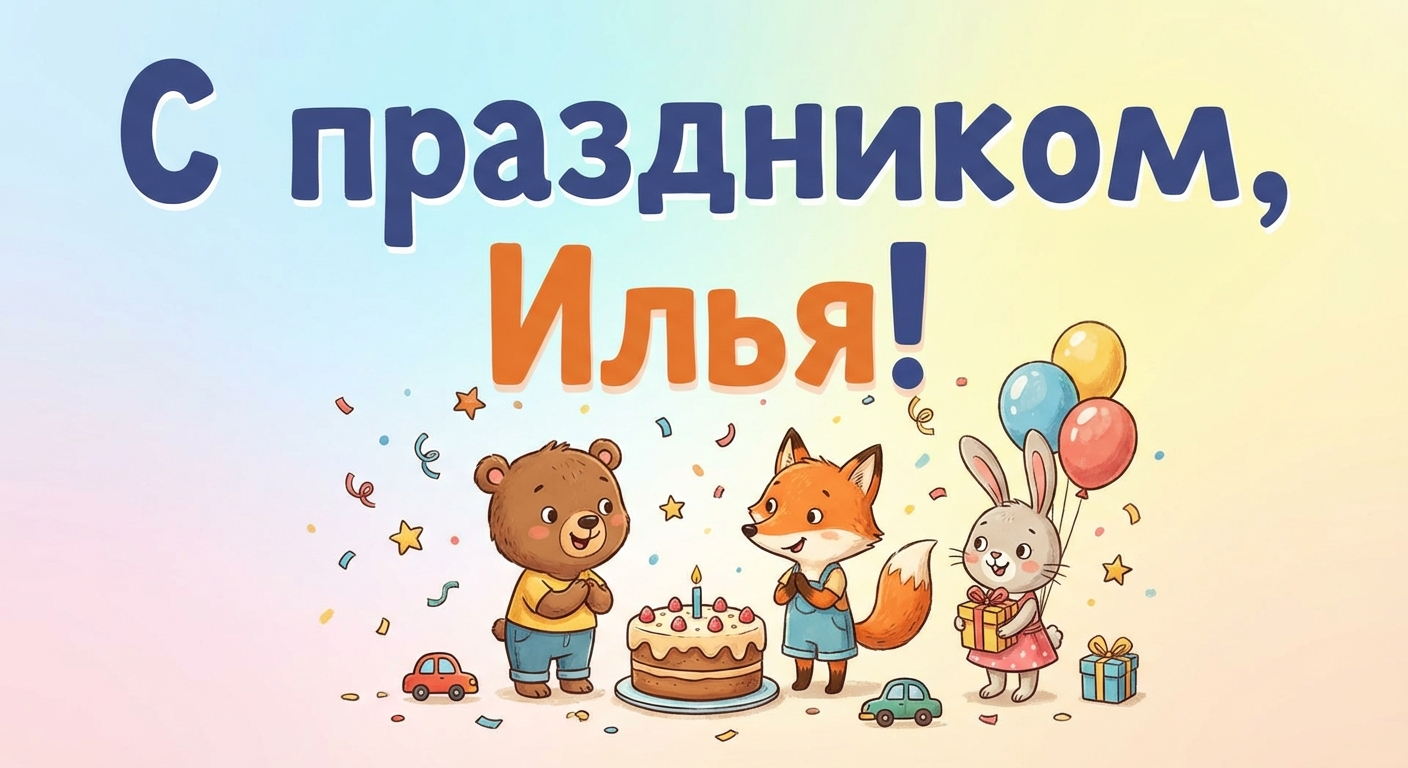 Поздравительная открытка на день рождения Илье через ИИ