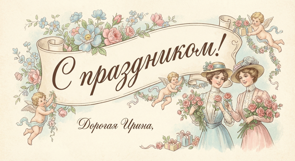 Поздравительная открытка на день рождения Ирине через ИИ
