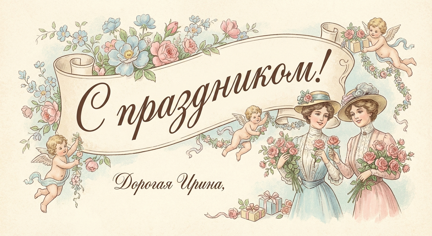 Поздравительная открытка на день рождения Ирине через ИИ