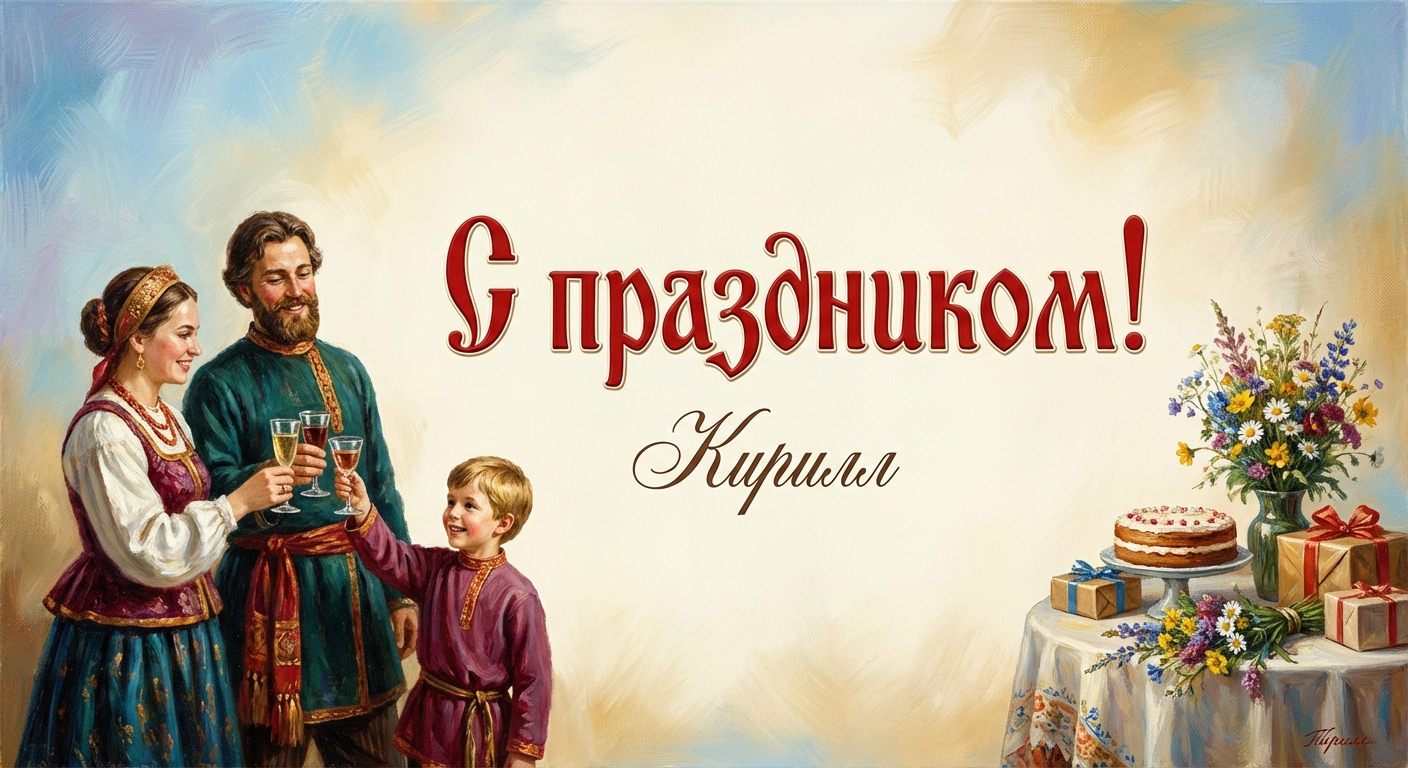 Поздравительная открытка на день рождения Кириллу через ИИ