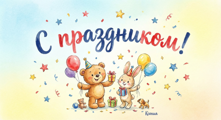 Поздравительная открытка на день рождения Ксении через ИИ
