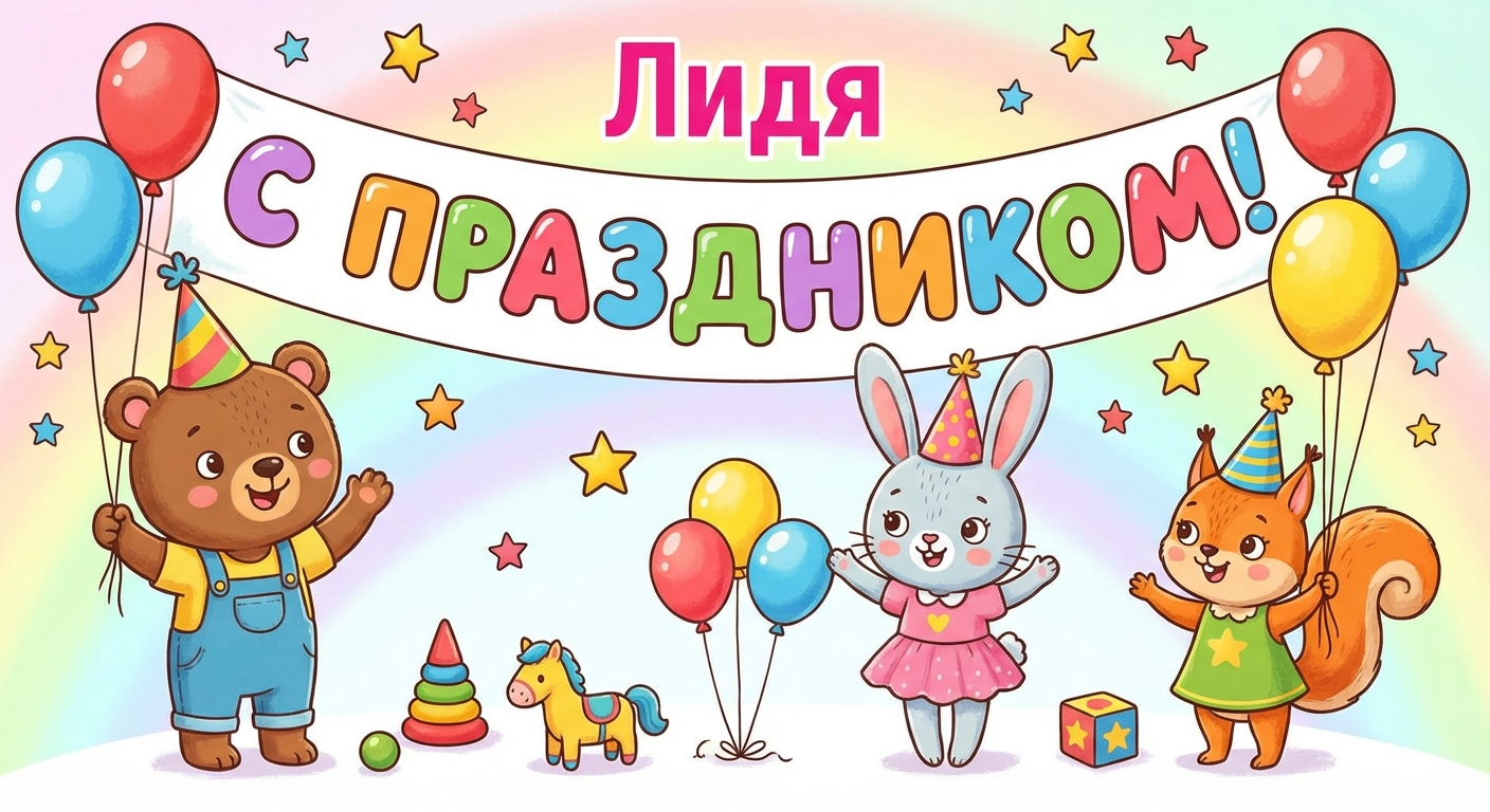 Поздравительная открытка на день рождения Лидии через ИИ