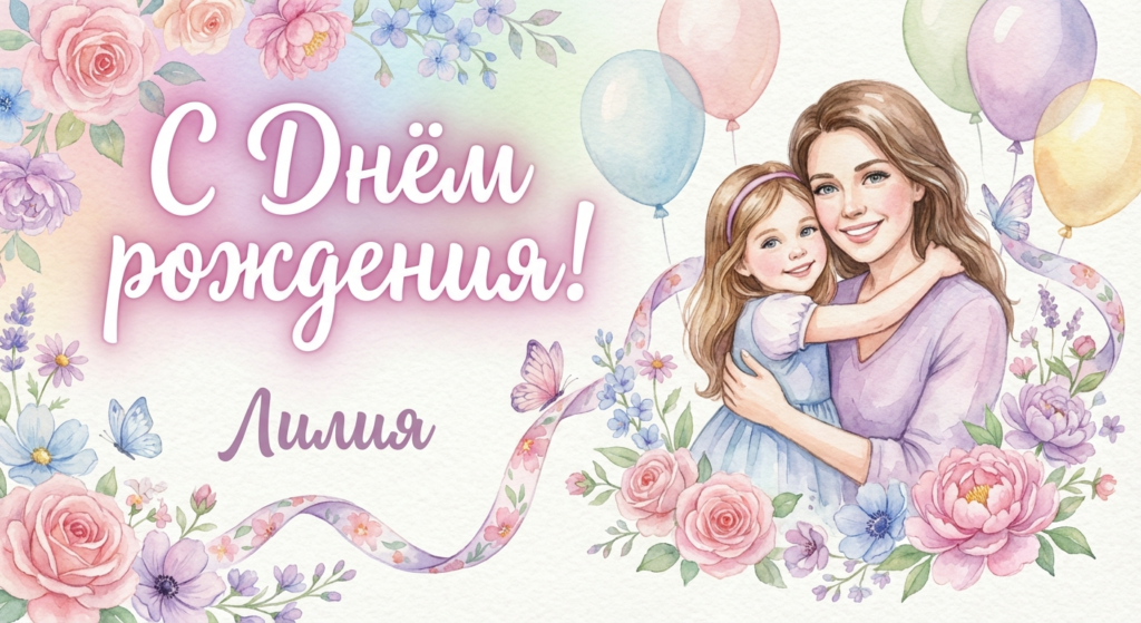 Поздравительная открытка на день рождения Лилии через ИИ