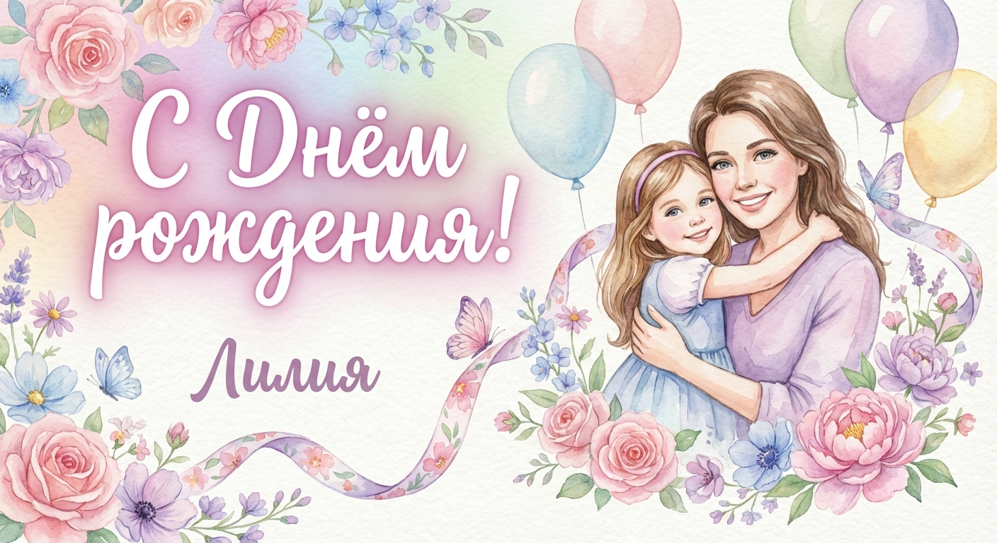 Поздравительная открытка на день рождения Лилии через ИИ