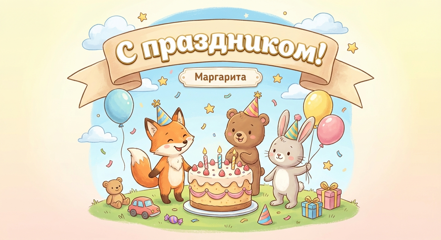 Поздравительная открытка на день рождения Маргарите через ИИ