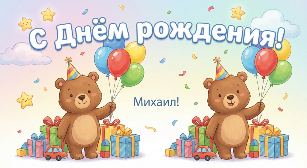 Поздравительная открытка на день рождения Михаилу через ИИ