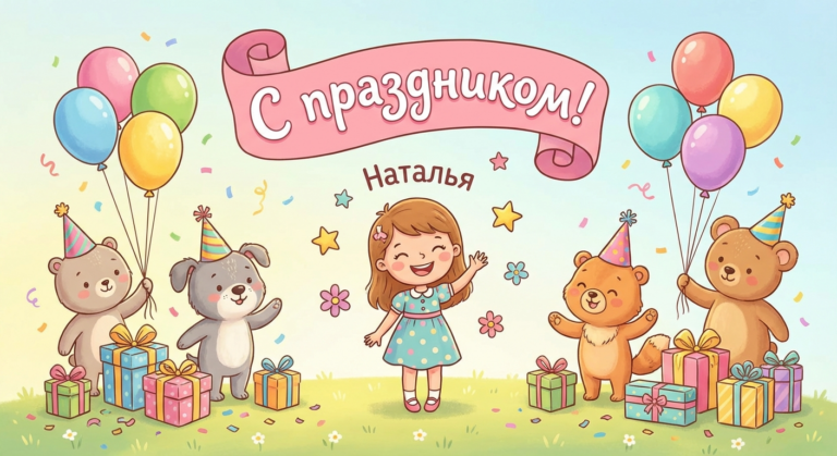 Поздравительная открытка на день рождения Наталье через ИИ
