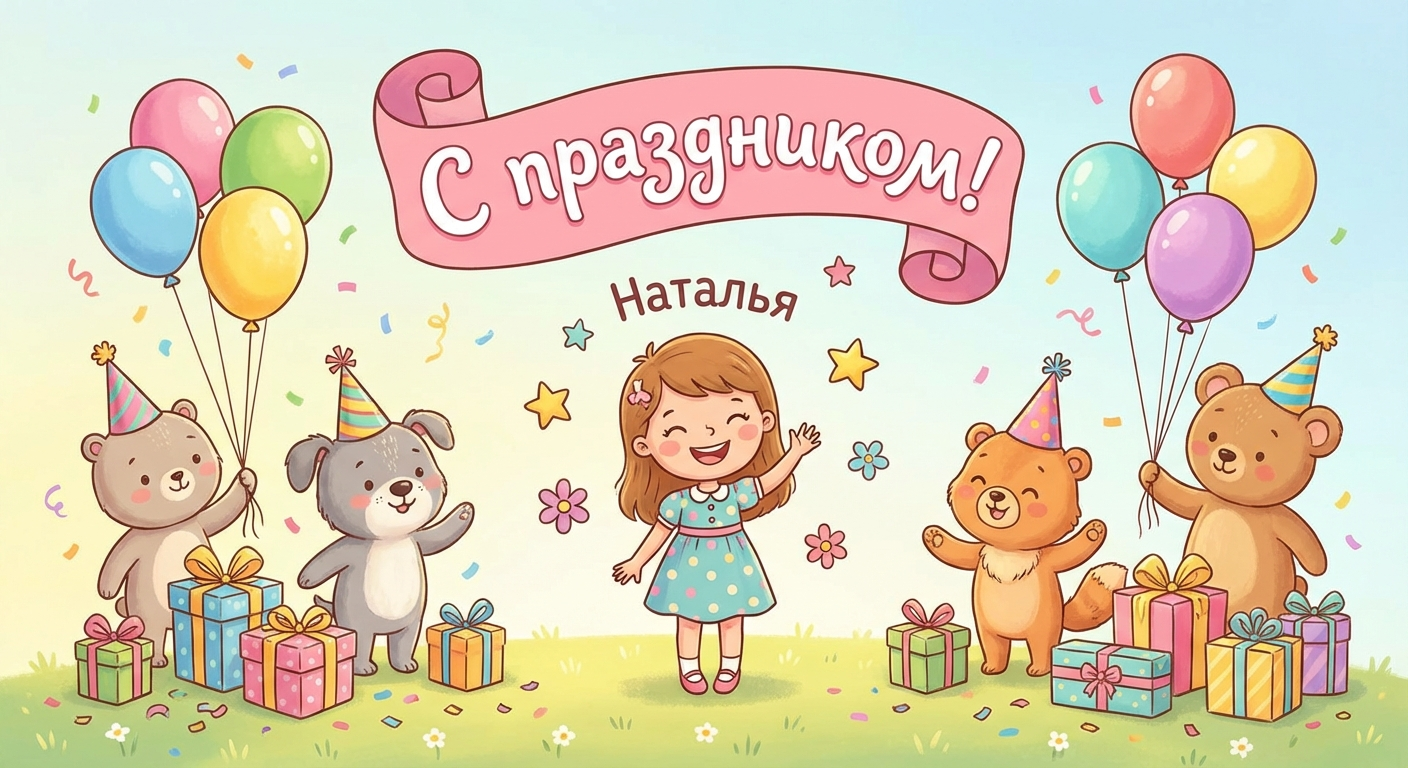 Поздравительная открытка на день рождения Наталье через ИИ