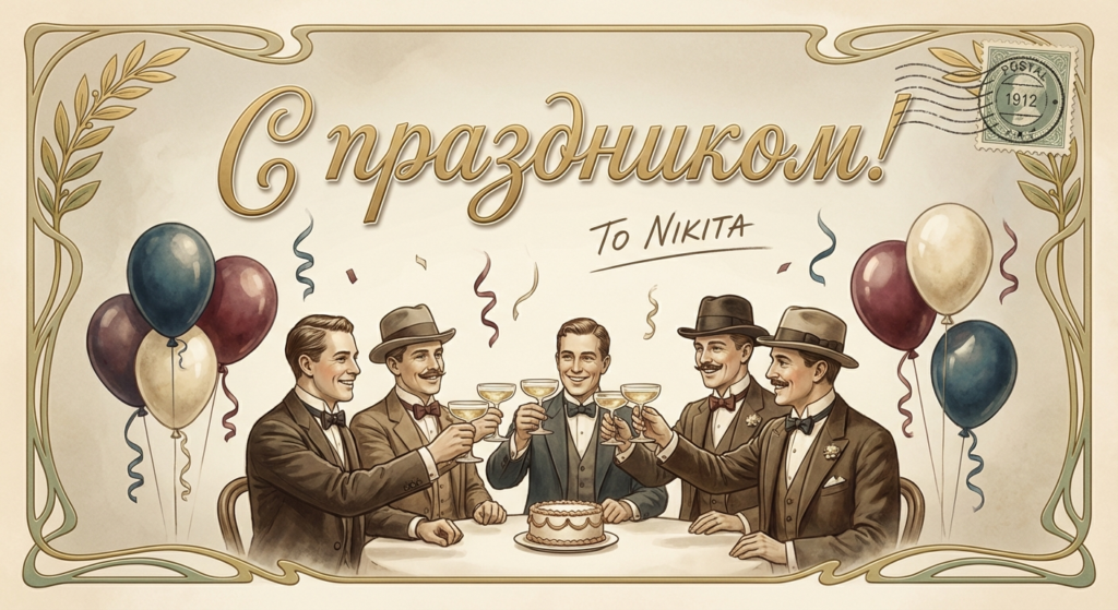 Поздравительная открытка на день рождения Никите через ИИ