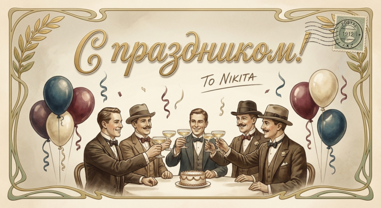 Поздравительная открытка на день рождения Никите через ИИ