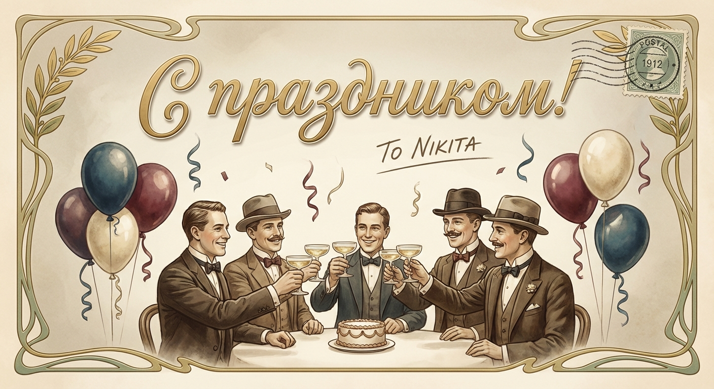 Поздравительная открытка на день рождения Никите через ИИ