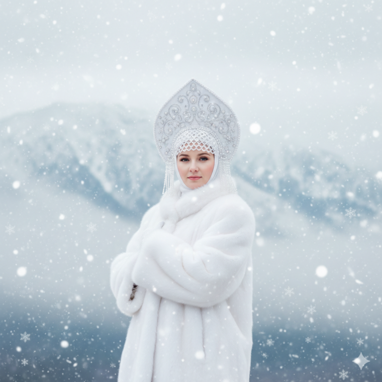 Сделать зимнее фото с кокошником с помощью нейросетей