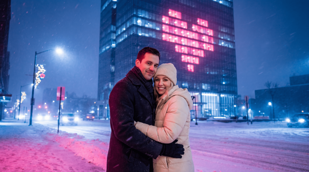 Как создать трендовое фото «Пиксельное сердце» для влюблённой пары