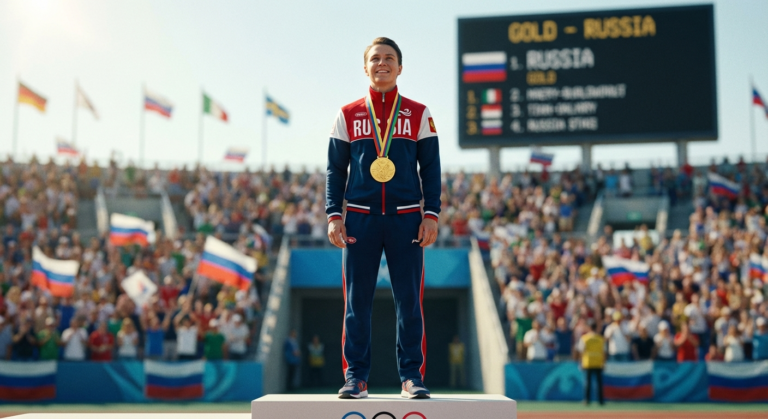 Сгенерировать фото или селфи в тематике "Я на пьедестале с золотой медалью "