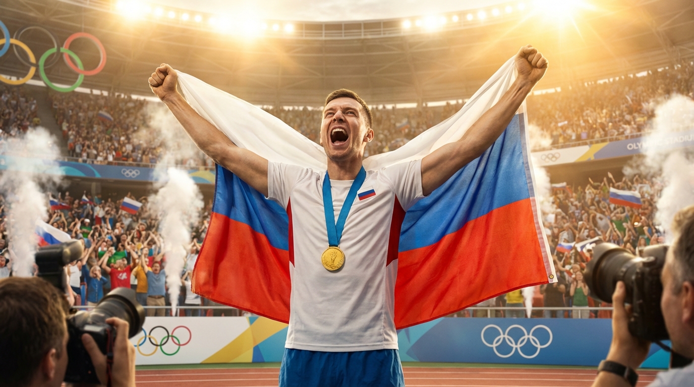 Сгенерировать фото или селфи в тематике «Я — спортсмен с флагом своей страны «