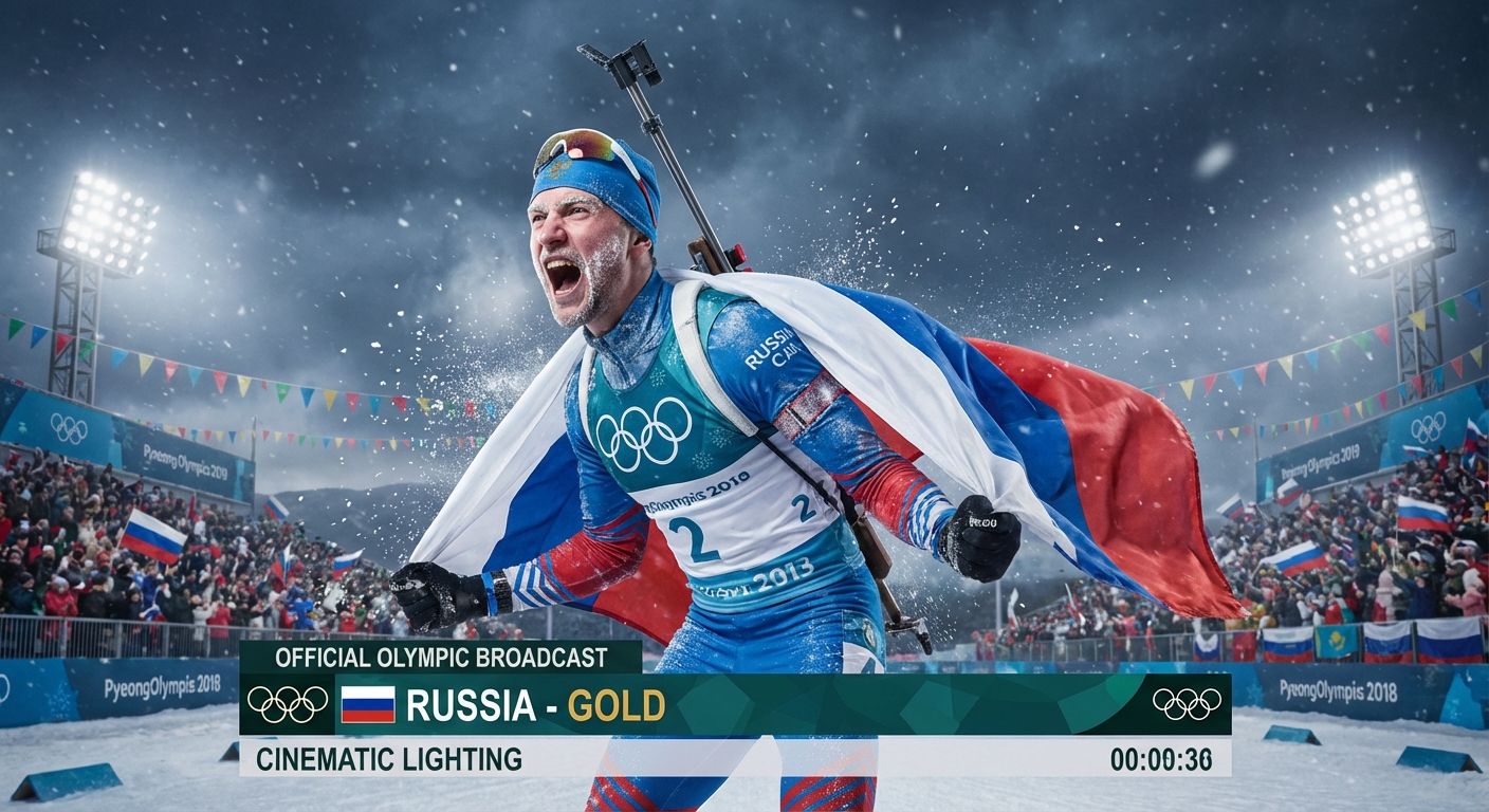 Сгенерировать фото или селфи в тематике «Я — спортсмен с флагом после биатлона»