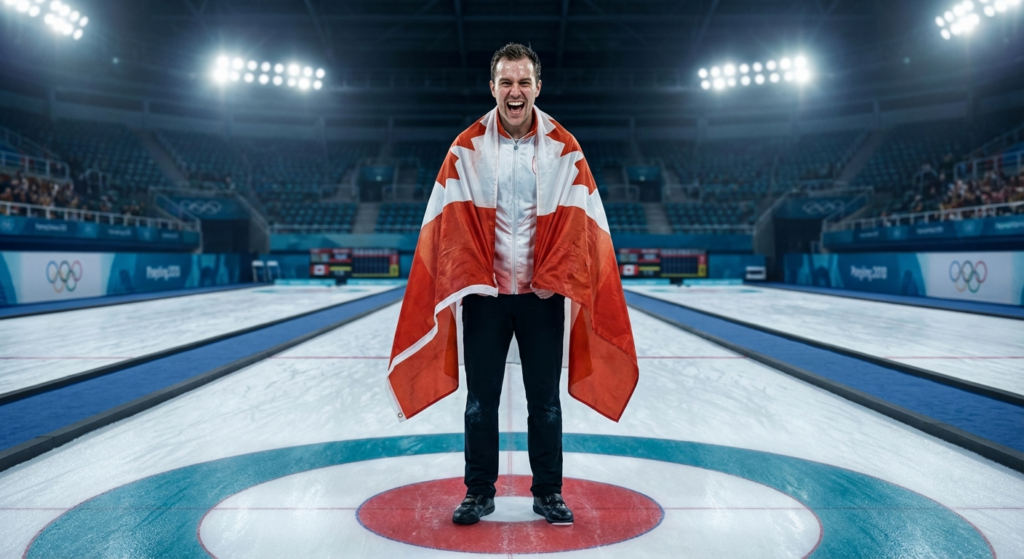 Сгенерировать фото или селфи в тематике «Я — спортсмен с флагом после кёрлинга»