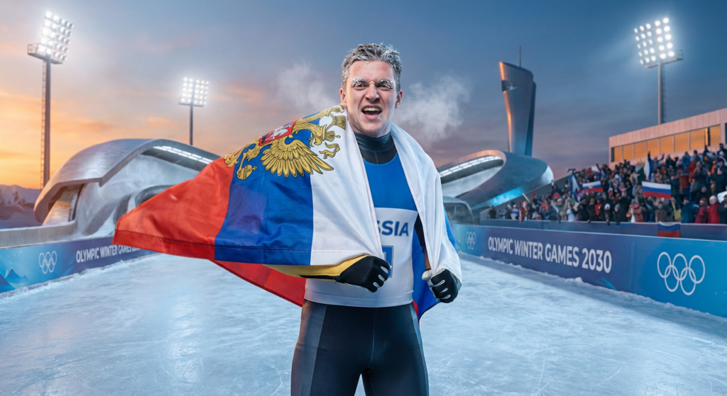 Сгенерировать фото или селфи в тематике "Я — спортсмен с флагом после санного спорта"